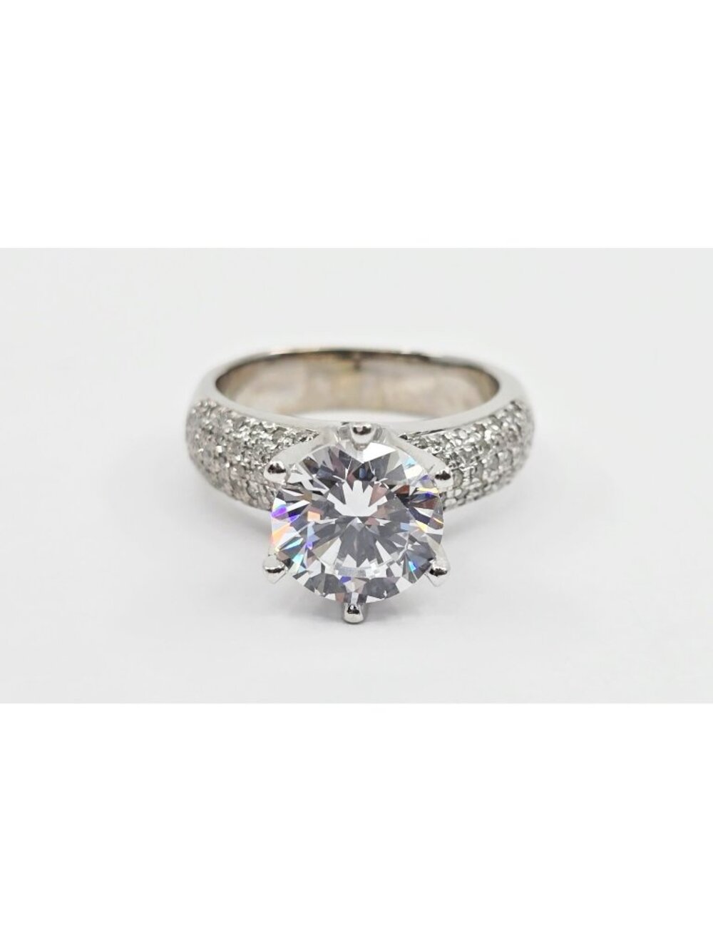 Unique 14K Karat Solid White Gold Designer Ladies CZ Engagement Ring - Size 7.75